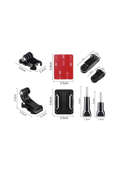 Gplus Bs09kvjh 9 Parça Oval Zemin Kavisli Yüzey Vidalı J-hook Hızlı Tak 3 Yollu Aksiyon Kamera Uyumlu 3m Yapışkanlı Motor Kask Bağlantı Seti Siyah