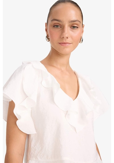 Defacto Regular Fit V Yaka Modal Kısa Kollu Bluz F8319ax25auer85 Ekru