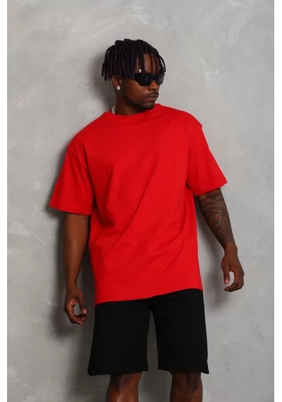Veraura Lifestyle Unisex Oversize Düz Bisiklet Yaka T-shirt - Kırmızı