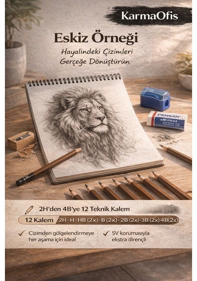 15 Parça Teknik Çizim Ve Eskiz Başlangıç Seti A5 Defter 12 Kalem Silgi Kalemtıraş