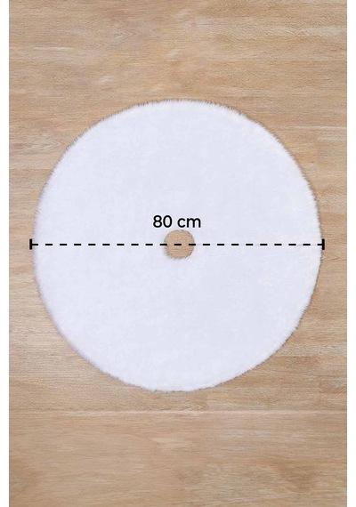 Çam Ağacı Ayak Halısı Örtüsü, Yılbaşı Ağacı Altı Örtüsü Peluş Beyaz 80x80 Cm 80 x 80