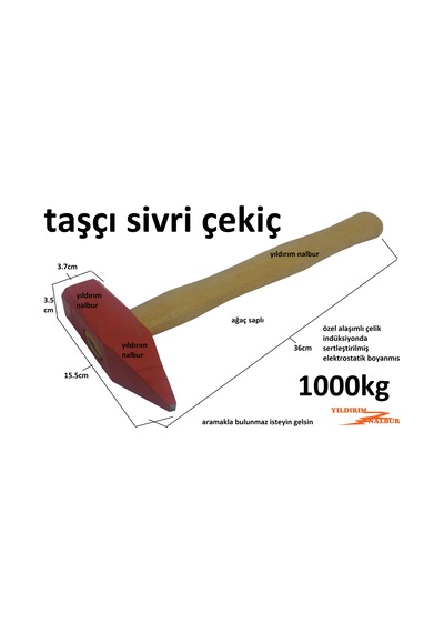 Taşçı Sivri Çekiç 1000kg Murç Çekiç Çivi Taşçı Çekici 1 Kilo