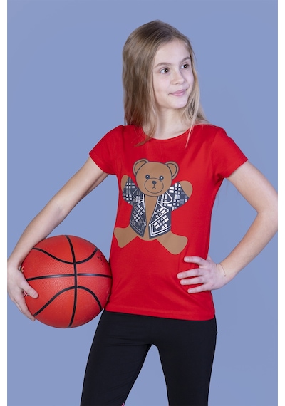 Toontoy Kids Toontoy Kız Çocuk Ayıcık Baskılı Tişört Kırmızı