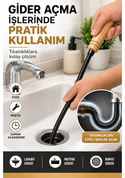 13 Mm 5 Metre Kanal Açıcı Spiral Manuel Gider Açma Susta Teli, Uzun Erişim Kalın Susta