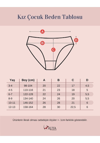 Alya Underwear Kız Çocuk Kalpli Dokuma Lastik Pamuklu Kumaş Slip Külot 5'li Paket 5 Adet Beyaz Siyah P13