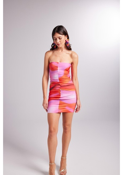 Holly Lolly Drapeli Mini Straplez Dainty Elbise Turuncu