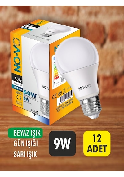 Novo 9 W Led Ampul Beyaz Işık 12 Adet