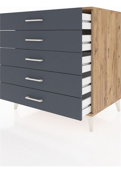 Kronos Şifonyer 5 Çekmeceli 88x59x96 Çam-antrasit Çam