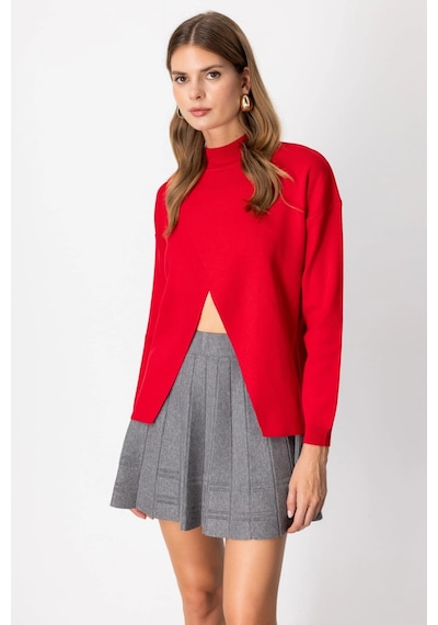 On Fashion Kadın Dik Yaka Çapraz Kırmızı Kazak 65343 Kırmızı