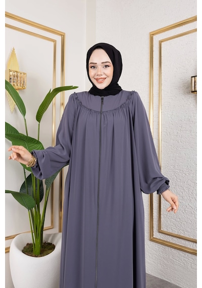 Nevayla Moda Ön Ve Arka Robalı Ferace - Gri / F0142 Gri
