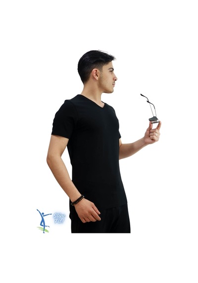 Sermoda Erkek Slim Fit V Yaka Tişört - Dar Kesim Basic Günlük T-shirt Siyah