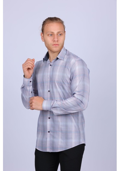 Tousus Slim Fit Ekose Likralı Gri Erkek Gömlek Slm-5032-tss