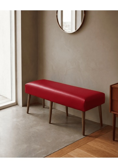 Kırmızı Deri Bank Bench Oturma Pufu Modern Salon Antre Puf Ayakkabılık Önü Koltuk 40x120