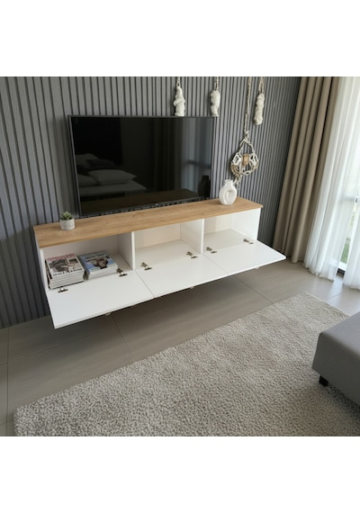 Zenith Membran Mdf Kapaklı Modern Tv Ünitesi - Beyaz Beyaz