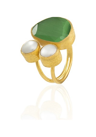 Kadir Jewellery 22 Ayar Altın Kaplama Kadın Zirkon Taşlı Yüzük-el İşçiliği Ve Özel Tasarım Yeşil