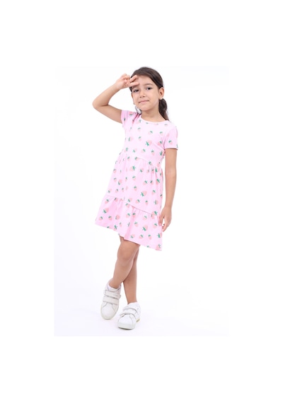 Toontoy Kız Çocuk Bisiklet Yaka Komple Çilek Baskılı Elbise Pembe Toontoy Kız Çocuk Bisiklet Yaka Komple Çilek Baskılı Elbise Pembe