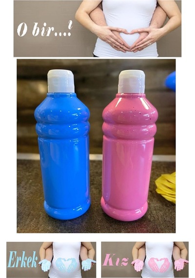 Mavi Pembe Cinsiyet Belirleme Parmak Boyası 1 Adet 500 Ml Kız Cinsiyet Açıklama Boyası Yıkanabilir Zararsız Mavi