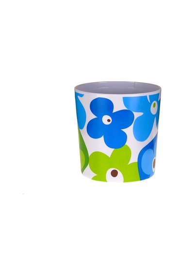 Sıa Saksı,Mavi Papatyalı Melamin Çiçeklik 14X14Cm