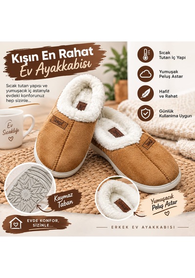 Kegi Peluş Astarlı Kışlık Sıcak Tutan Kaymaz Tabanlı Ev Terliği Altın - Kahverengi Kegi Peluş Astarlı Kışlık Sıcak Tutan Kaymaz Tabanlı Ev Terliği Altın - Kahverengi