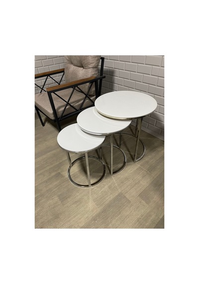 Usta Mekan Gümüş Metal Parlak Beyaz Mdf Tabla Zigon Sehpa Gümüş Beyaz