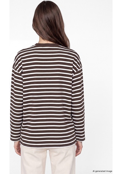 Lcw Modest Ekru Çizgili Oversize Kadın Sweatshirt Tunik