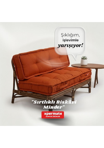 Xpermate Bisküvi Yer Minderi 60x120 Kalın Palet Balkon Petek Önü Fermuarlı Minder Turuncu
