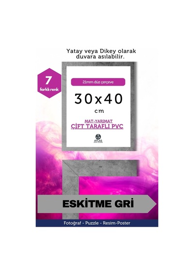 Gri-21mm-30x40 Cm Mat Pvc Li Camsız Fotoğraf Puzzle Belge Çerçeve Yatay Dikey Asılabilme. 01975112