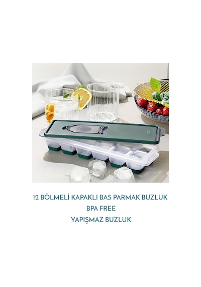 Bas Parmak Silikon Buz Kalıbı 1 Adet 12 Bölmeli Kapaklı Silikon Buzluk Silikon Diğer