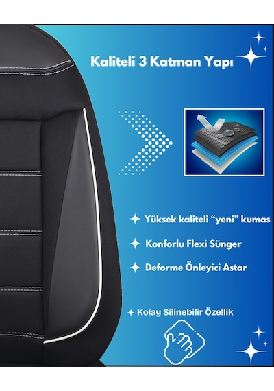 Dacia Duster Araçlara Uyumlu Tam Takım Flex B Model Oto Koltuk Kılıfı Siyah-beyaz