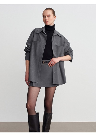 Dilvin 50534 Oversize Gömlek-gri Gri