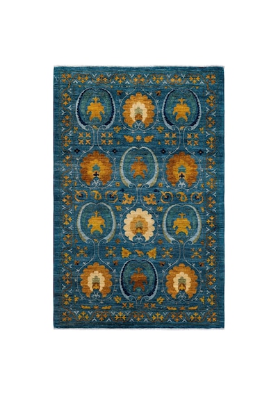Vintage Makine Halısı Yıkanabilir Kaymaz Taban Şönil Salon Halısı 1111 Mavi Çok Renkli