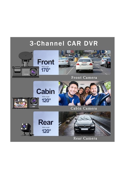 Black Box Cr52 Full Hd 1080p Wifi Araç Kamerası - 3 Kameralı Ön, Kabin İçi, Arka , 2.0 Inç Ekran, Park Takibi Ve G-sensor Desteği
