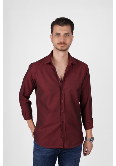 Kraliyet Bordo Slimfit Erkek Gömlek Bordo
