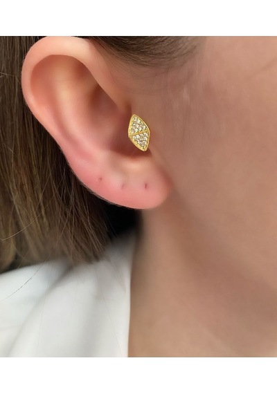 Kadın Zirkon Taşlı Üçgen 8 Bar Cerrahi Çelik Piercing Tragus He Altın