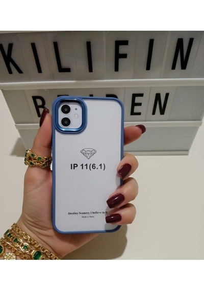 Apple Uyumlu iPhone 11 Seffaf Renki Kenar Kılıf Modeli Mavi
