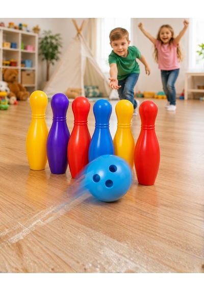 İç Dış Mekan Çocuk Bowling Seti Renkli Top Ve 6 Kuka İçeren Eğitici Oyun
