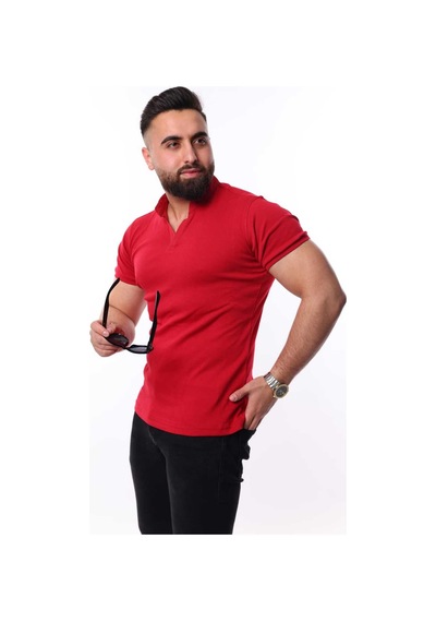 Mcz Giyim Kırmızı Renk Hakim Yaka Slim Fit Erkek T-shirt