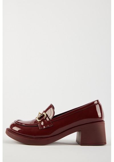 Selin Shoes Hily Gold Aksesuar Detay Kadın Loafer- Bordo Rugan