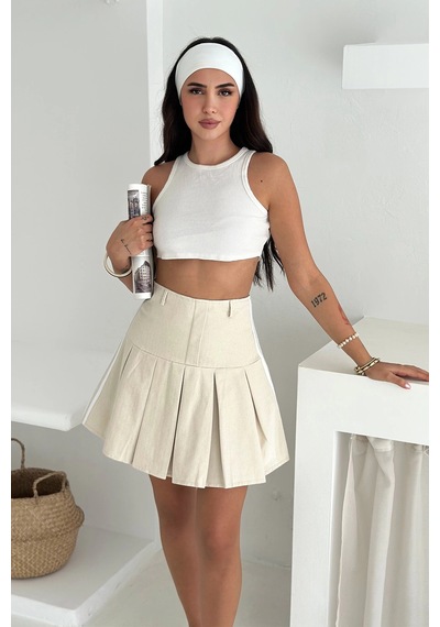 Asprin Fashion Piliseli Gizli Fermuar Detaylı Etek Krem