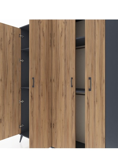 Hyperion Gardrop 4 Raflı 4 Kapaklı 4 Askılı 176x44x221 Antrasit-çam/antrasit Çam/antrasit