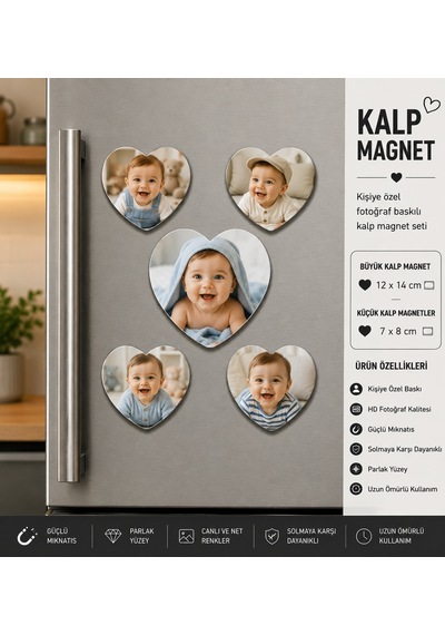 Kalp Fotoğraf Magneti Erkek Bebeğe Kişiselleştirilebilir İlk Anılar Ve Büyüme Hatırası