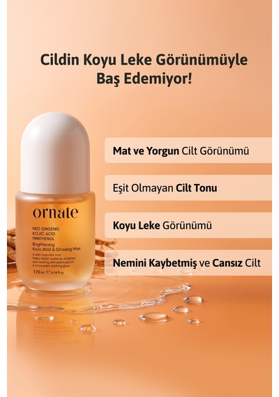 Kojic Acid, Ginseng İçeren Koyu Leke, Kararma, Görünümü Karşıtı, Ton Eşitleyici Ve Canlandırıcı Tonik Yüz Misti 170 Ml