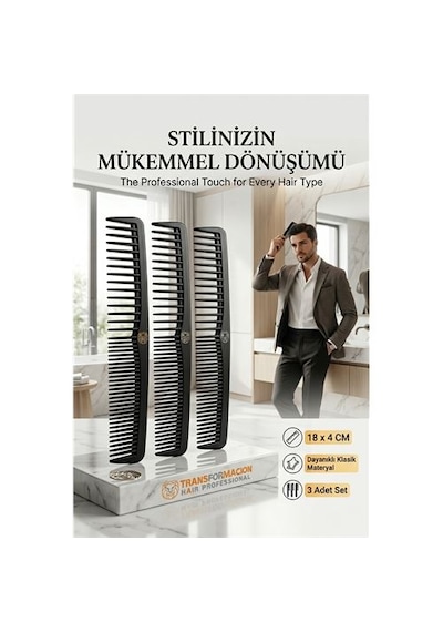 Zenvac 3'lü Profesyonel Stil Tarağı - İkonik Siyah Zarafet 723059 Zenvac29