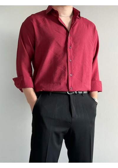 Relaxed Fit Hafif Rahat Modal Kumaş Gömlek Bordo