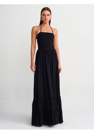 Olla Collection Uzun Keten Elbise-siyah Siyah
