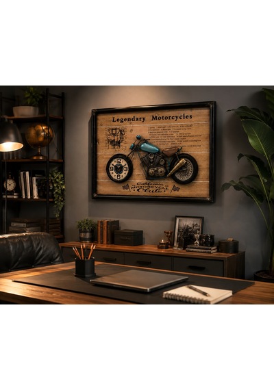 Ev Ofis Hediyesi Dekoratif Motosiklet Duvar Saati 3d Kabartmalı Modern Metal Tablo Saat 60x40 Cm Biblo