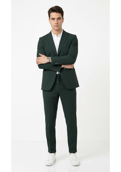Pike Kumaş Jogger Pantolonlu Erkek Takım Elbise Torba Cepli Tek Düğme Slim Fit Kombin Yeşil Pike Kumaş Jogger Pantolonlu Erkek Takım Elbise Torba Cepli Tek Düğme Slim Fit Kombin Yeşil