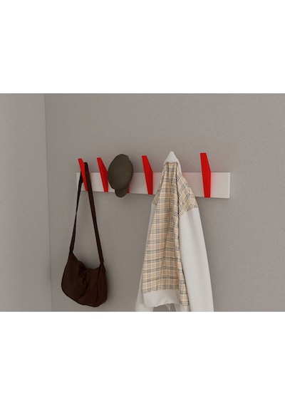 Hepsi3boyutlu Modern Duvar & Kapı Kanca Askılık - 6 Adet Kırmızı Kanca Askılık - Model No : 4 Kırmızı