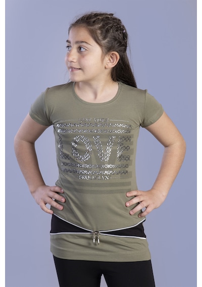 Toontoy Kids Toontoy Kız Çocuk T-shirt Love Varak Baskı Haki