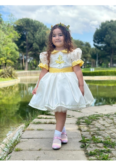 H L Y Karol Tasarım Sarı Papatya Vintage Kız Bebek Elbise,doğum Günü Elbise,fotoğraf Çekim Elbise,0-12 Yaş Uygun KREM